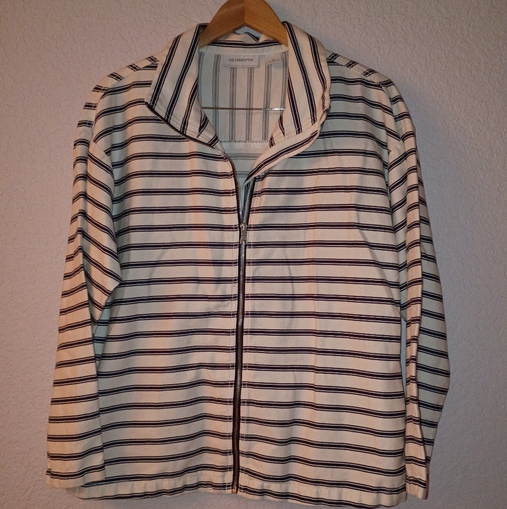 Liz Claiborne Navy and White Striped Walking Jacket